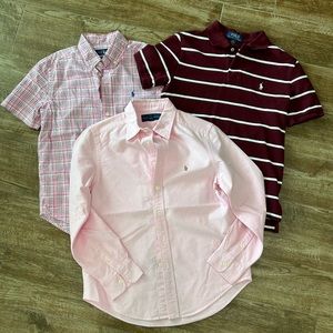 THREE!!! Youth Ralph Lauren Oxford Polo Shirts, Pink Maroon Size 10/12